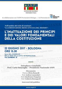 Bologna - L'inattuazione dei principi e dei valori fondamentali della Costituzione @ Sala del Consiglio della Cittá Metropolitana